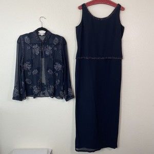 Draper’s & Damon’s Beaded Jacket And Dress Set Special Occasion Navy Blue 12